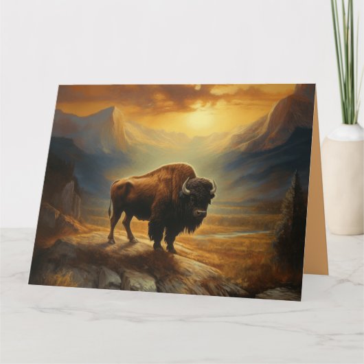 Buffalo Bison Sunset Silhouet Kaart (Voorkant)