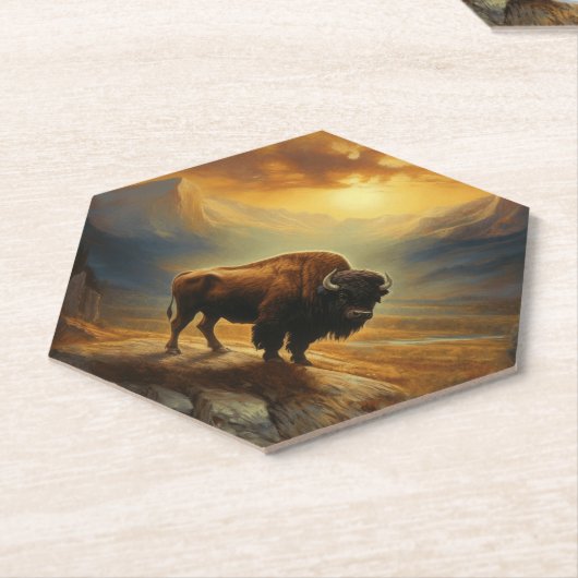 Buffalo Bison Sunset Silhouet Kartonnen Onderzetters (Schuin)