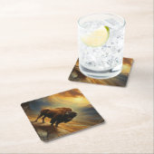 Buffalo Bison Sunset Silhouet Kartonnen Onderzetters (Insitu)