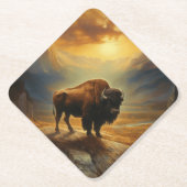 Buffalo Bison Sunset Silhouet Kartonnen Onderzetters (Voorkant)