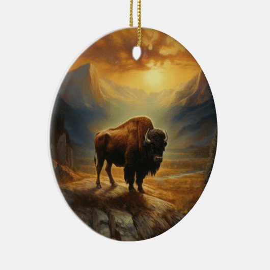Buffalo Bison Sunset Silhouet Keramisch Ornament (Rechts)