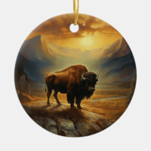 Buffalo Bison Sunset Silhouet Keramisch Ornament