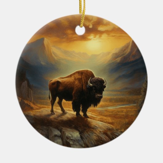 Buffalo Bison Sunset Silhouet Keramisch Ornament (Voorkant)