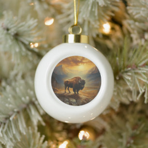 Buffalo Bison Sunset Silhouet Keramische Bal Ornament