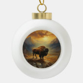 Buffalo Bison Sunset Silhouet Keramische Bal Ornament (Voorkant)