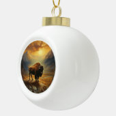 Buffalo Bison Sunset Silhouet Keramische Bal Ornament (Rechts)