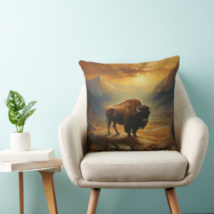 Buffalo Bison Sunset Silhouet Kussen