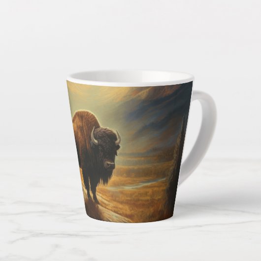Buffalo Bison Sunset Silhouet Latte Mok (Rechterhoek)