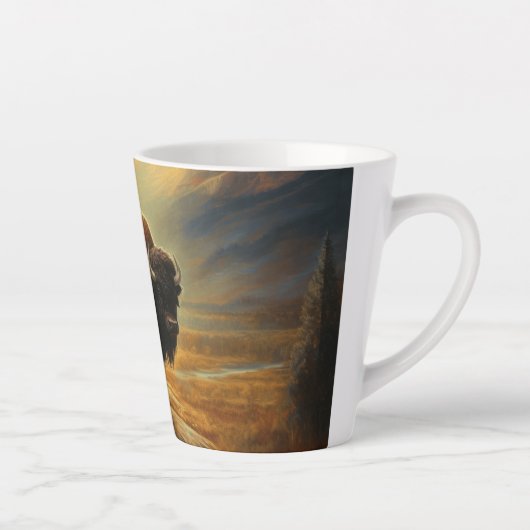 Buffalo Bison Sunset Silhouet Latte Mok (Rechts)