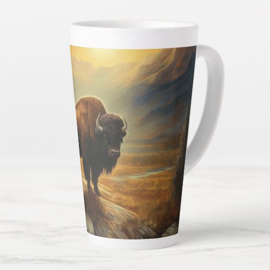 Buffalo Bison Sunset Silhouet Latte Mok (Rechterhoek)