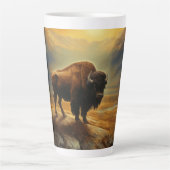 Buffalo Bison Sunset Silhouet Latte Mok (Voorkant)