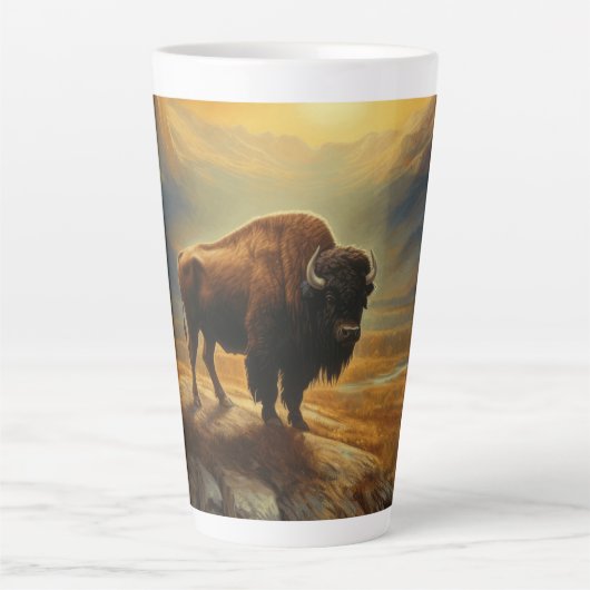 Buffalo Bison Sunset Silhouet Latte Mok (Voorkant)