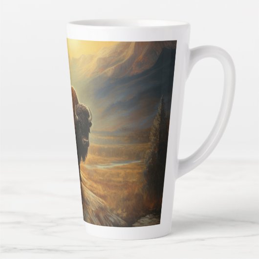 Buffalo Bison Sunset Silhouet Latte Mok (Rechts)