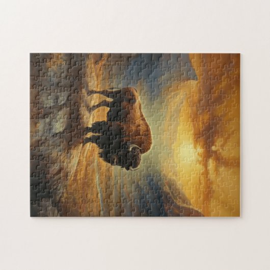 Buffalo Bison Sunset Silhouet Legpuzzel (Horizontaal)