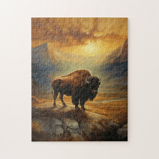Buffalo Bison Sunset Silhouet Legpuzzel (Verticaal)