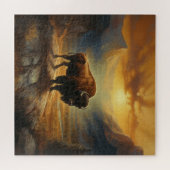 Buffalo Bison Sunset Silhouet Legpuzzel (Horizontaal)