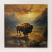 Buffalo Bison Sunset Silhouet Legpuzzel (Verticaal)