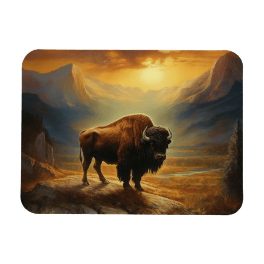 Buffalo Bison Sunset Silhouet Magneet (Horizontaal)