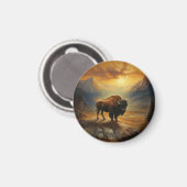 Buffalo Bison Sunset Silhouet Magneet (Voorkant / Achterkant)