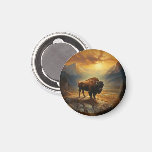Buffalo Bison Sunset Silhouet Magneet (Voorkant / Achterkant)