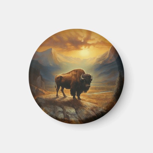 Buffalo Bison Sunset Silhouet Magneet (Voorkant)