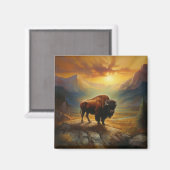 Buffalo Bison Sunset Silhouet Magneet (Voorkant / Achterkant)