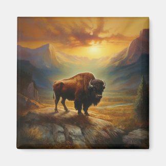Buffalo Bison Sunset Silhouet Magneet
