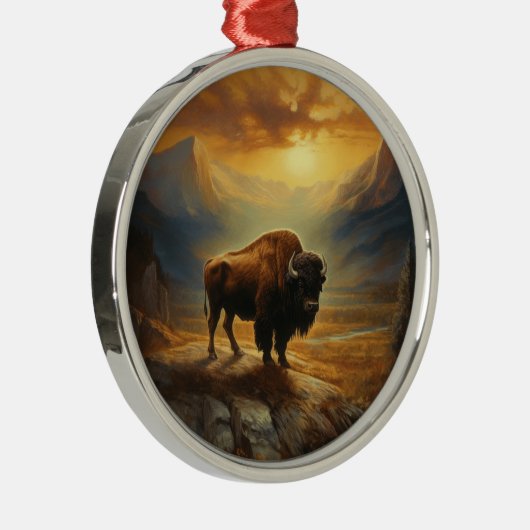 Buffalo Bison Sunset Silhouet Metalen Ornament (Rechts)