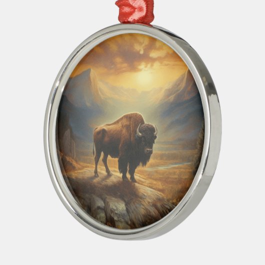 Buffalo Bison Sunset Silhouet Metalen Ornament (Links)