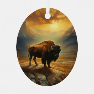 Buffalo Bison Sunset Silhouet Metalen Ornament