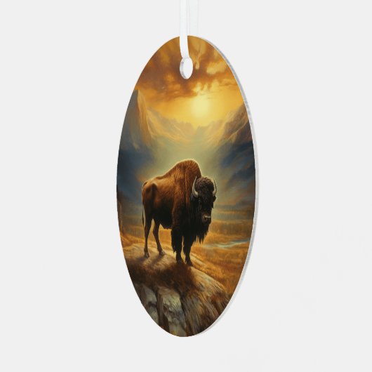Buffalo Bison Sunset Silhouet Metalen Ornament (Voorkant links)