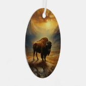 Buffalo Bison Sunset Silhouet Metalen Ornament (Voorkant Rechts)