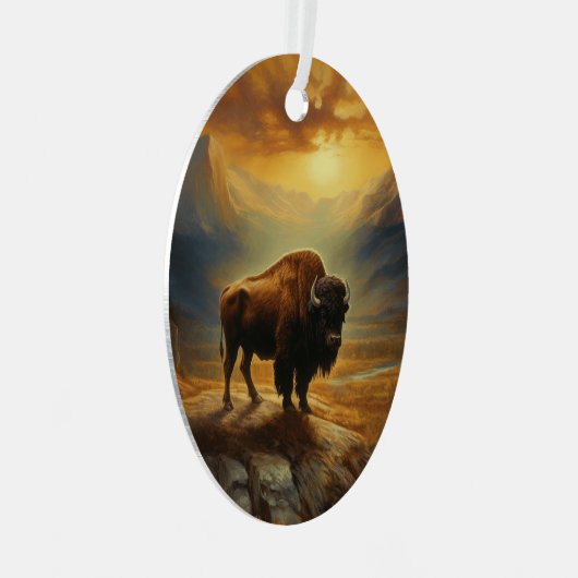 Buffalo Bison Sunset Silhouet Metalen Ornament (Voorkant Rechts)