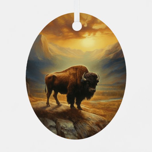 Buffalo Bison Sunset Silhouet Metalen Ornament (Achterkant)