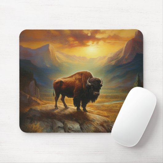 Buffalo Bison Sunset Silhouet Muismat (Met muis)