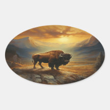 Buffalo Bison Sunset Silhouet