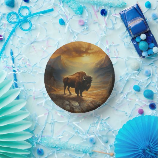 Buffalo Bison Sunset Silhouet Papieren Kommen (Feest)
