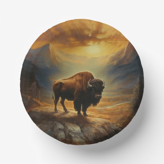 Buffalo Bison Sunset Silhouet Papieren Kommen (Voorkant)