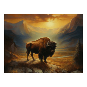 Buffalo Bison Sunset Silhouet Perfect Poster