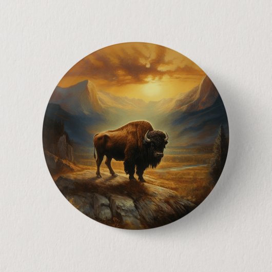 Buffalo Bison Sunset Silhouet Ronde Button 5,7 Cm (Voorkant)