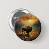 Buffalo Bison Sunset Silhouet Ronde Button 5,7 Cm (Voorkant /achterkant)