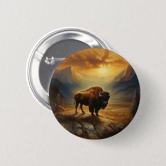 Buffalo Bison Sunset Silhouet Ronde Button 5,7 Cm (Voorkant /achterkant)