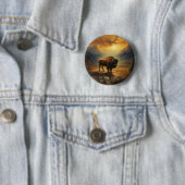 Buffalo Bison Sunset Silhouet Ronde Button 5,7 Cm (In situ)