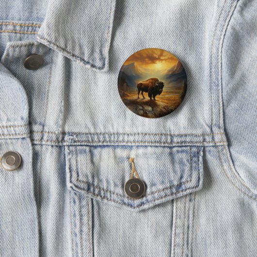 Buffalo Bison Sunset Silhouet Ronde Button 5,7 Cm (In situ)
