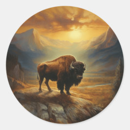 Buffalo Bison Sunset Silhouet Ronde Sticker