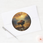 Buffalo Bison Sunset Silhouet Ronde Sticker (Envelop)