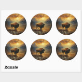 Buffalo Bison Sunset Silhouet Ronde Sticker (Vel)