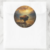 Buffalo Bison Sunset Silhouet Ronde Sticker (Tas)