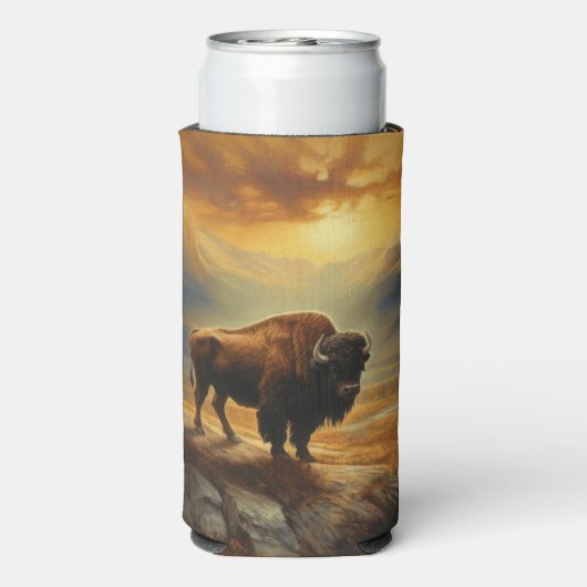 Buffalo Bison Sunset Silhouet Seltzer Blikjeskoeler (Seltzer Achterkant)