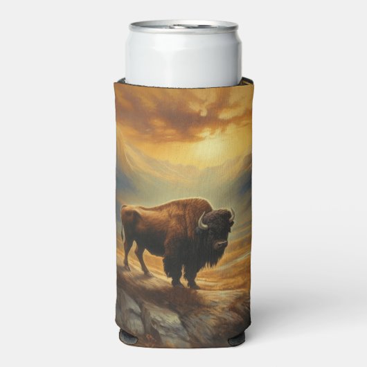 Buffalo Bison Sunset Silhouet Seltzer Blikjeskoeler (Seltzer Voorkant)